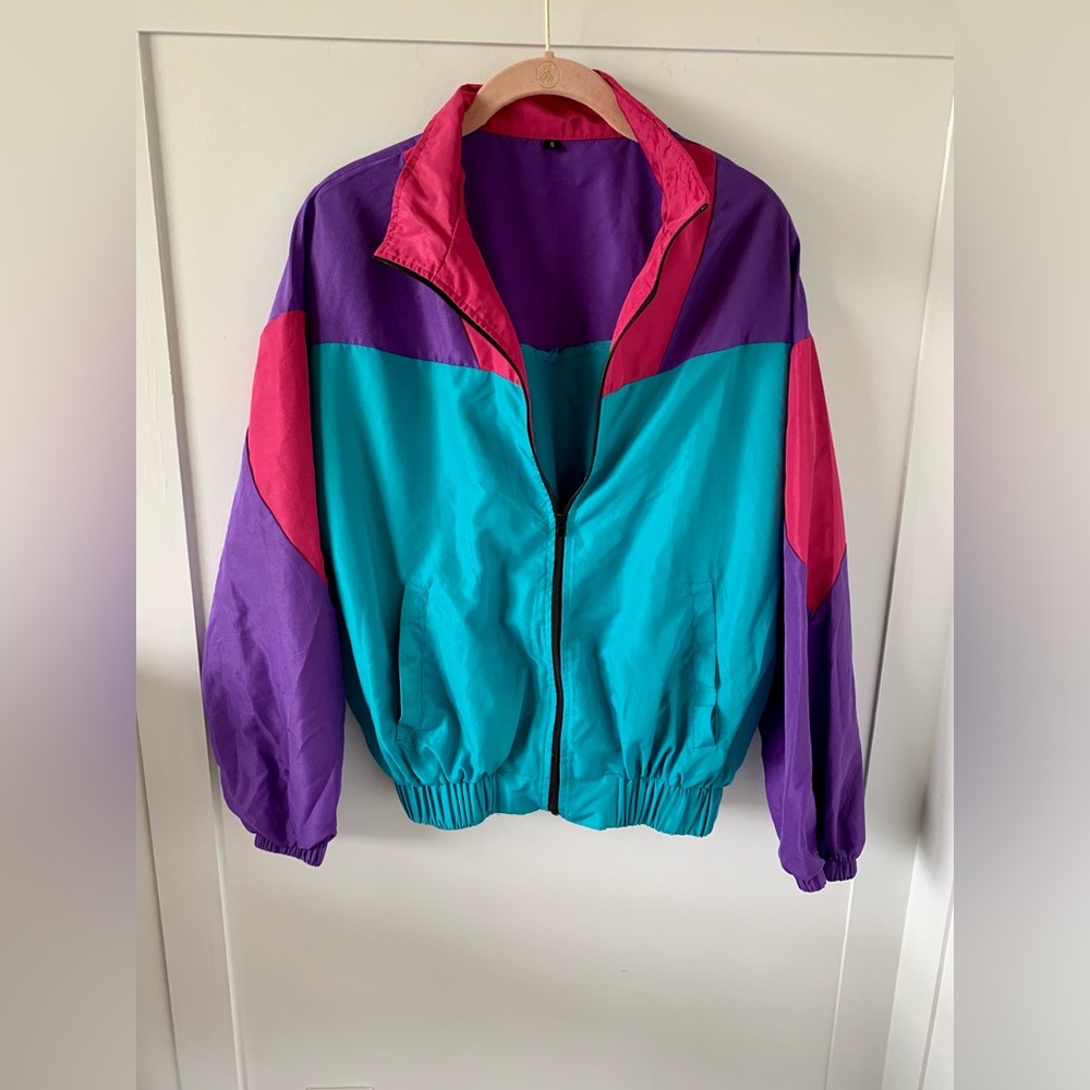 Vintage Colorblock Track Jacket in Teal, Purple & Magenta